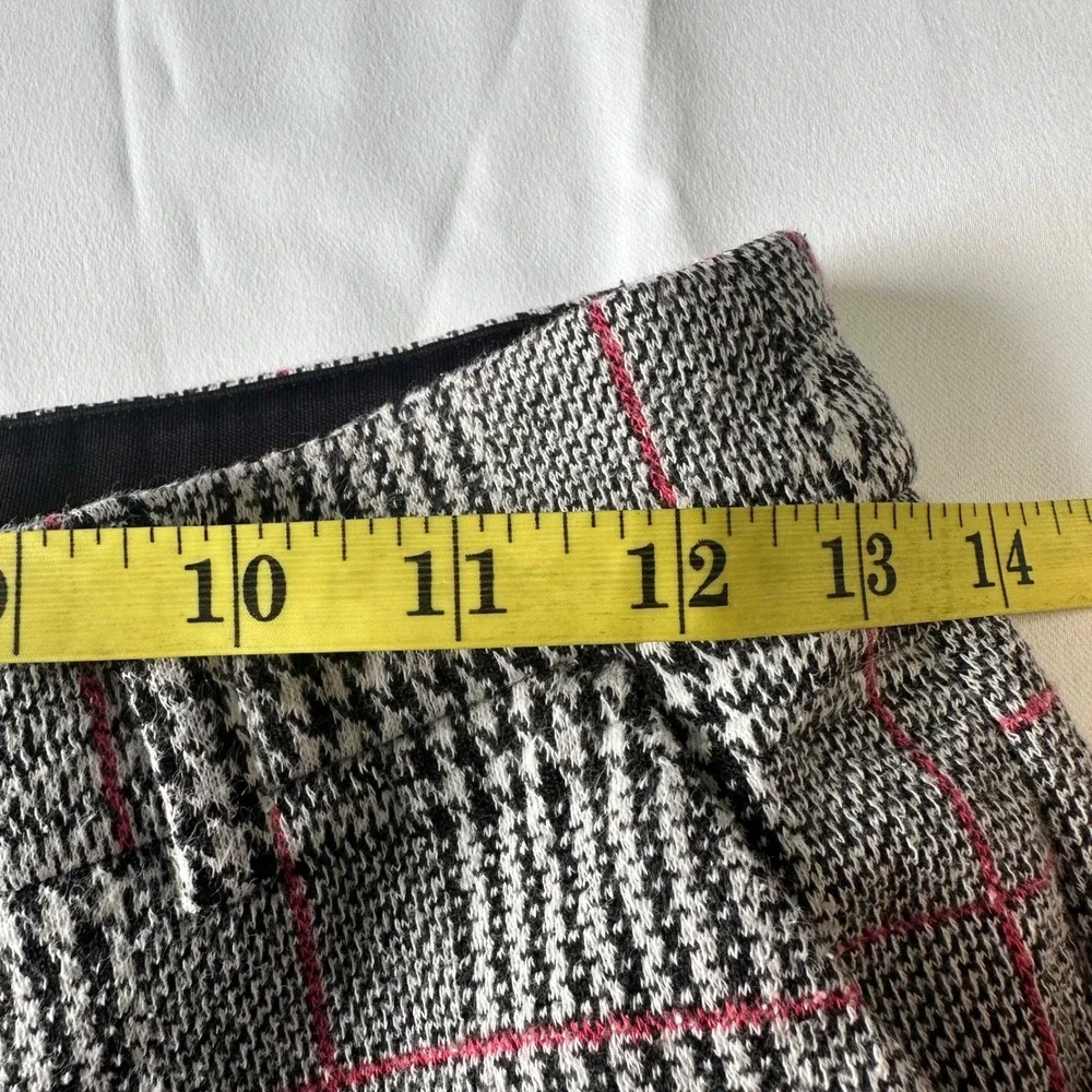 Express Columnist Ankle Mid Rise Plaid Pants Grey Red Windowpane 2R 600006